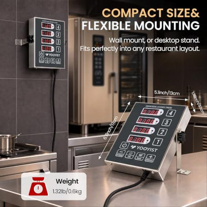 4 Channel Commercial Kitchen Timer Digital Stainless Steel Timer - color: Gray