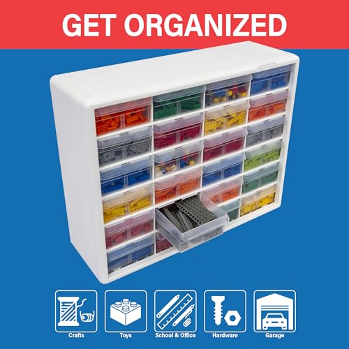 Akro-Mils AWS183630048W Wire Bin Shelving System with 9 Shelves and White Shelf-Max Bins, 36-Inch x 18-Inch x 74-Inch, Chrome - color: White, size: 24 Drawer, style: 1 Pack