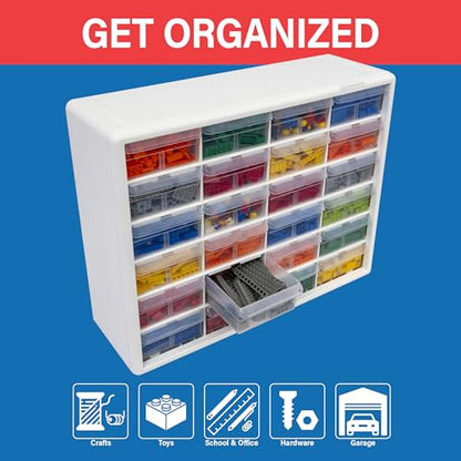 Akro-Mils 24-Drawer Plastic Storage Cabinet, 20" W x 6" D x 16" H, White - color: White, size: 24 Drawer, style: 1 Pack