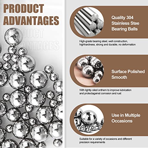 630Pcs Imperial 12 Szies 3/32" 1/8" 5/32" 3/16" 7/32" 1/4" 9/32" 5/16" 11/32" 3/8" 13/32" 1/2" Precision 304 Stainless Steel Loose Bicycle Bearing Steel Ball Assortment Kit for Motorcycles