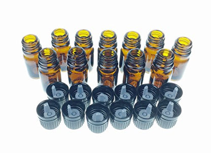 Amber Glass Bottles 5ml | Essential Oil Containers - Euro Caps 12 Pack - size: 5ml Pack of 12