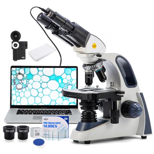 SWIFT SW380B Compound Binocular Microscope 40X-2500X, with 5MP USB Camera,Microscope Lens Adapter and 100 PCS Slide Kit - style: C) w/ 5.1MP Camera+Phone Adapter