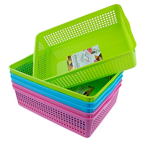 Anbers Plastic Rectangle Storage Baskets, Desktop Organizing Tray, Set of 6