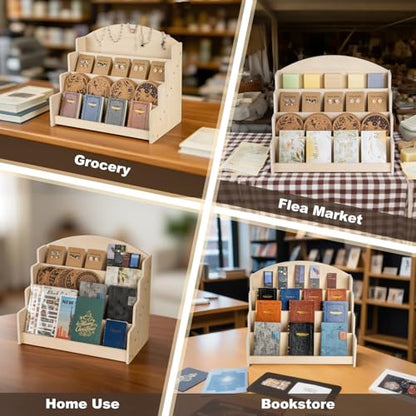 PUERSI Greeting Card Display Stand Holder - 4-Tier Wooden Organizer Rack - color: Beige