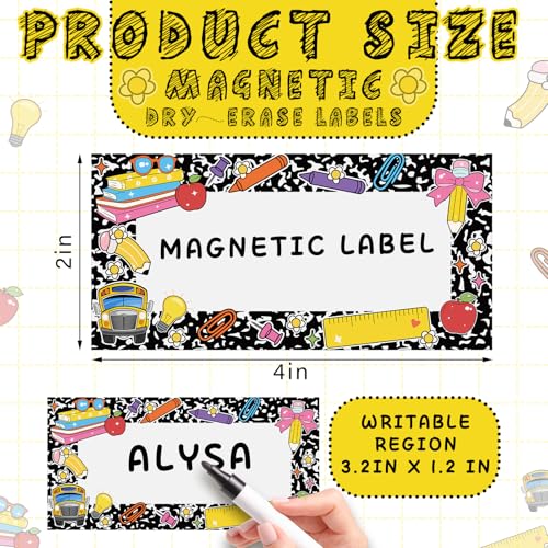 24 Pack Composition Notebook Magnetic Name Tags for Classroom 2 x 4 Reusable Erasable Locker Name Magnets Labels for Shelf Classroom Kindergarten Elementary Back to School Supplies - color: Black,white, style: Composition Book Style