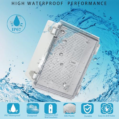 Waterproof Electrical Box with Mounting Plate, IP67 Junction Box Stainless Steel Latch Hinged Clear Cover Project Enclosure with Wall Bracket and 2 Glands 8.3" x 6.3" x 3.9" - color: Clear, size: 8.3" x 6.3" x 3.9"