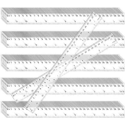 KEILEOHO 200 Pack 12 Inch Clear Plastic Ruler, Bulk Standard/Metric Straight Rulers, Transparent Rulers Measuring Tool for Classroom, Home, Office, Craft Room