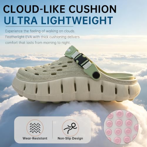 Men's Women's Cloud Clogs, EVA Thick Platform Slip On Non Slip Garden Shoes - color: Green, size: 7-7.5 Women/5-6 Men