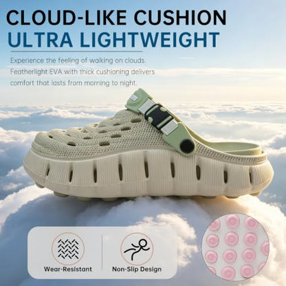 Men's Women's Cloud Clogs, EVA Thick Platform Slip On Non Slip Garden Shoes - color: Green, size: 9.5-10.5 Women/8.5-9.5 Men