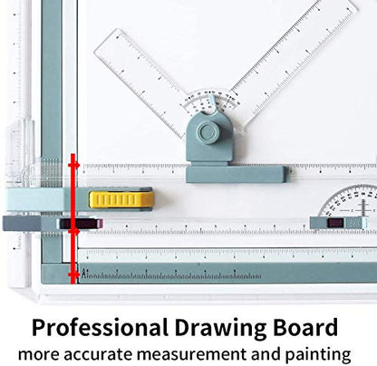Frylr Inch A3 Drawing Board Drafting Table Multifunctional Drawing Board Table with Clear Rule Parallel Motion and Angle Adjustable Measuring System - size: 14"W x 19.7"H
