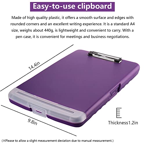 Clipboard with Storage, A4 Binder Nursing Clipboards with Pen Holder, Heavy Duty Storage Clipboards with Low Profile Clip, Clipboard Folder Side-Opening, Smooth Writing Clip Board (Purple) - color: Purple