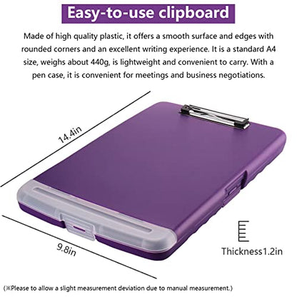 Clipboard with Storage, A4 Binder Nursing Clipboards with Pen Holder, Heavy Duty Storage Clipboards with Low Profile Clip, Clipboard Folder Side-Opening, Smooth Writing Clip Board (Purple) - color: Purple