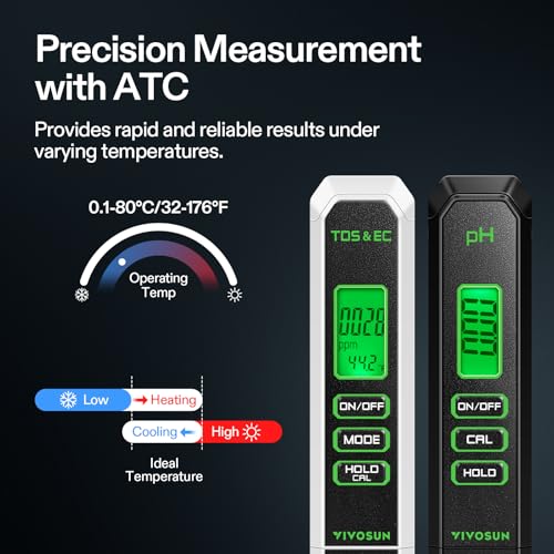 VIVOSUN Digital pH Meter TDS EC Meter for Water 0.01 Accuracy Hydroponics - color: Black+White
