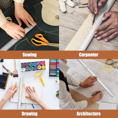 Metal Ruler 24 Inch, Non-Slip Cork Backing, Ink Bleed-Resistant Edge, 1 Pcs - style: 24"Single