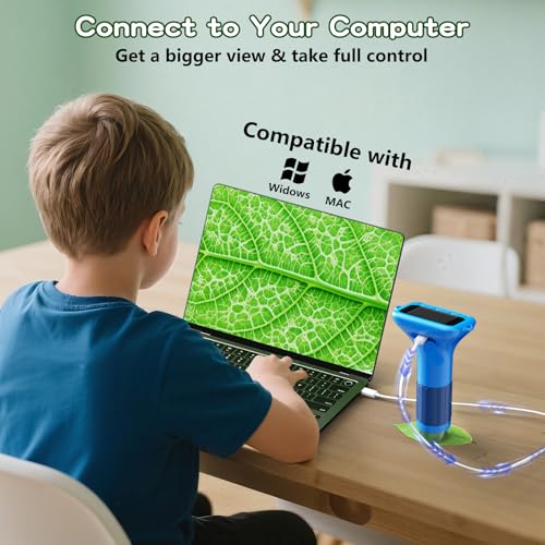 Odatay 1000X Digital Kids Microscope Kit with 12 Slides & 2" Screen, Blue - color: Blue