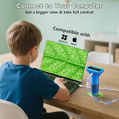 Odatay 1000X Digital Kids Microscope Kit with 12 Slides & 2" Screen, Blue - color: Blue