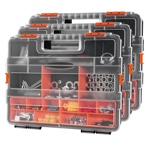 3-Pack Parts Tool Box Organizers,21-Compartments Organizer Box with Removable Dividers for Hardware, Screws, Bolts, Nails, Beads, Jewelry and Fishing Accessories,Stackable (3 pcs) - color: 3 pcs