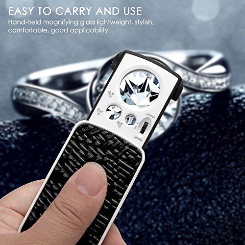 Jewelry Loupe Magnifier with UV LED Light, AFUNTA 30X 60X 90X Slide Out Pocket Magnifying Glass for Jewelry Diamonds Gems Coins Stamps Rocks Watches Hobbies Antiques Models Photos -Black