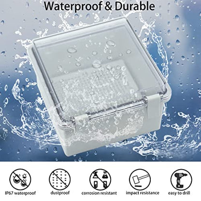 Junction Box, Hinged Clear Cover IP67 Waterproof ABS Project Box with 2 NPT 1/2" Cable Gland, Electrical Box Enclosure with Mounting Plate & Wall Bracket 5.9 x 5.9 x 3.5inch(150x150x90mm) - color: Transparent, size: 5.9"x5.9"x3.5"