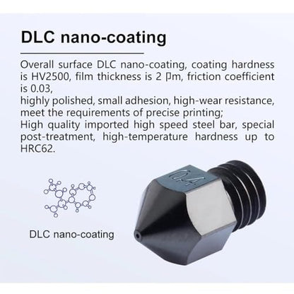 POLISI3D Ender 3 Nano DLC Coated MK8 Hardened Steel Nozzle 0.4 Compatible with Neptune 3 Pro, Creality CR6 SE,CR10 /Ender 3 V2 Neo /Ender3 S1 Pro, Ender 5 Pro Plus, Sprite Extruder 3D Printer