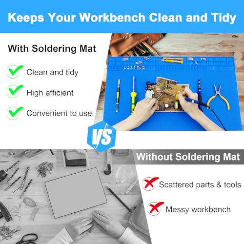 Extra Large Soldering Mat 23.7''x13.8'' 932°F Heat Resistant Silicone Repair Mat Non-Slip Large Workbench Mat for Soldering Iron, Electronic, Phone, Laptop Repair (Blue) - color: Blue
