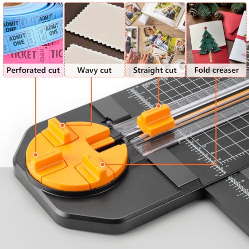 Ecraft 4-in-1 Paper Cutter - 12" Paper Trimmer Multi-Function Scrapbooking Tool with Straight, Wave, Perforated & Creasing Blades for Craft Paper,Cardstock, Coupon, Label, Photo,Postcard (Black) - color: Black
