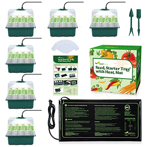 7-Pack Seed Starter Kit with Grow Light (12 Cells per Tray), Plant Germination Trays with Adjustable Humidity Dome Seed Trays Seedling Starter with Base Trays for Germination - color: Green/Black