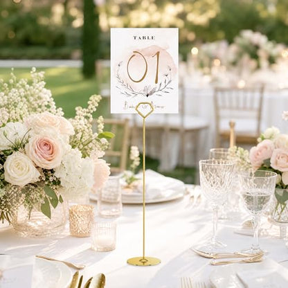 Urban Deco 16PK Table Number Holders 12 Inches Place Card Holder Metal Table Card Holders Picture Holders For Tables, Card Holder Stand For Wedding Décor Gold Sign Holder