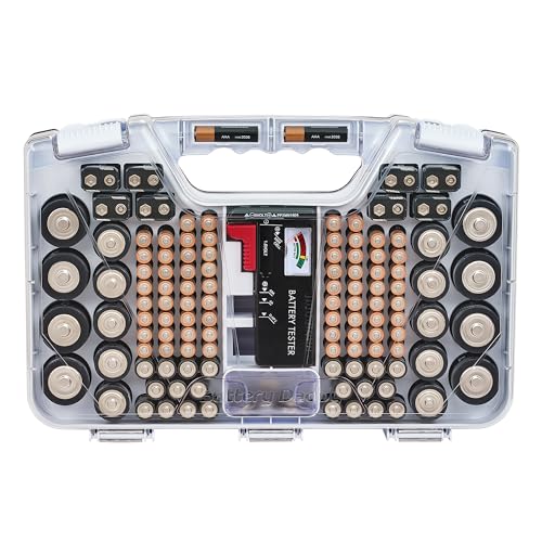 Battery Daddy Ontel Organizer Storage Case & Tester, Holds 180, White - color: White
