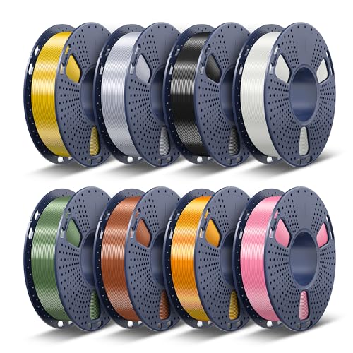 TECBEARS Silk Filament 1.75, Shiny Silk PLA Filament, 3D Printer Filament with Smooth Silky Surface, 250G Spool, 8 Rolls, Gold+Silver+Black+White+Bronze+Red Cropper+Brass+Pink - color: Gold, Silver, Black, White, Bronze, Red Cropper, Brass, Pink, size: 0.