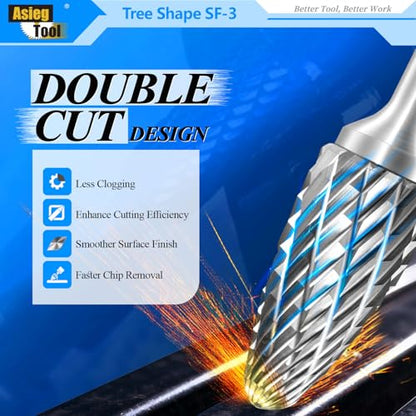 SF-3 Tungsten Carbide Burr Rotary File Tree Shape Radius End Shape Double Cut for Die Grinder Drill Bits 1/4'' Inch Diameter of Shank and 3/8'' Inch Diameter of Cutter 3/4'' Inch Cutter Length - style: SF-3