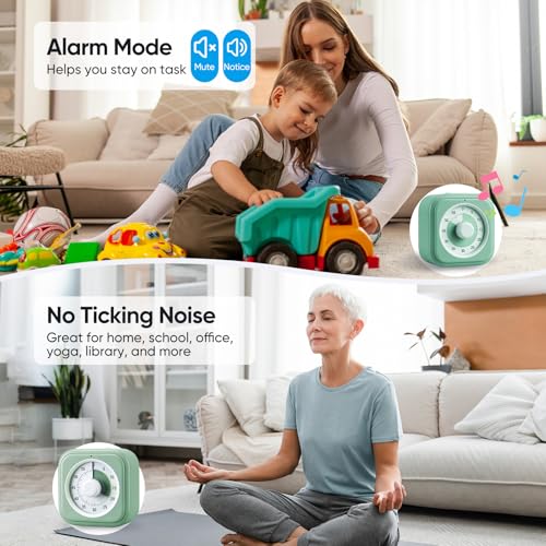 60 Minute Visual Timer for Kids, Silent Countdown Clock, Time Management Tool for Homeschool Study Supplies, Classroom, Home, Kitchen, Desk (Green) - color: Green
