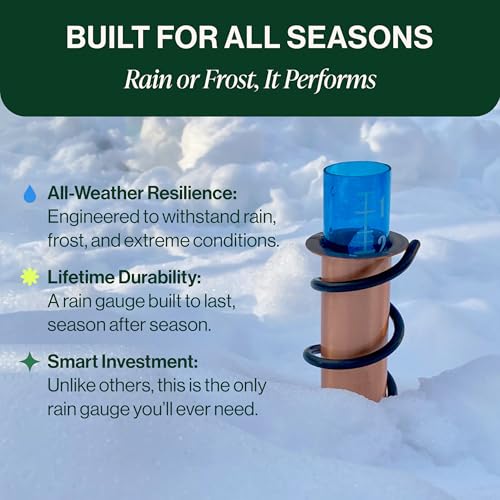 WCRG Copper Rain Gauge for Yard, Rail-Mounted Steel Clamp - Outdoor Sprinkler Gauges, Shatterproof, Winter-Safe, Accurate, Decorative - The Original Floating Rain Gauge, USA Assembled & Designed - size: Clamp