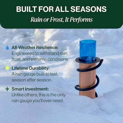WCRG Copper Rain Gauge for Yard, Rail-Mounted Steel Clamp - Outdoor Sprinkler Gauges, Shatterproof, Winter-Safe, Accurate, Decorative - The Original Floating Rain Gauge, USA Assembled & Designed - size: Clamp