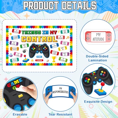 Growth Mindset Video Game Bulletin Board Set Back to School Classroom Decorations Things in My Control Game Controller Bulletin Board Positive Paper Cutouts for Home Chalkboard Door Wall Decor - style: Growth Mindset
