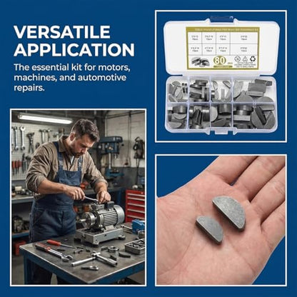 80PCS Car Woodruff Key Assortment Kit, 8 Sizes Half Moon Keyway Shaft Crank Key for Fastener Flywheel Pulley, Woodruff Semicircle Key-Crankshaft Kit, Universal for Vehicles - size: 80PCS/Half Moon