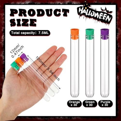 Flutesan 90 Pack Halloween Test Tubes Clear Plastic with Caps for Shots