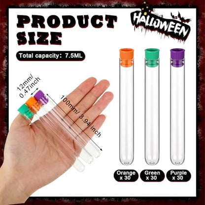 Flutesan 90 Pack Halloween Test Tubes Clear Plastic with Caps for Shots