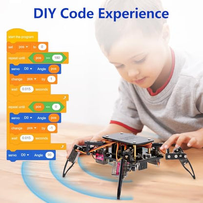 ACEBOTT STEM Robotics Science Kits for Adults, ESP8266 Spider Robot Building Kit, App Remote Control, Walking Crawling Fun Educational Toy for 12 + Year Old Boys, Girls, Teens, Adults Unique Gifts - color: Black