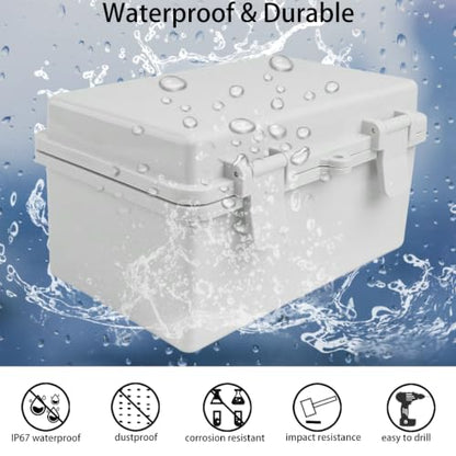 Junction Box, Hinged Grey Cover IP67 Waterproof ABS Project Box with Mounting Plate Electrical Box Enclosure with Wall Bracket 8.3 x 5.1 x 4.3inch(210x130x110mm) - color: Grey, size: 8.3"x5.1"x4.3"