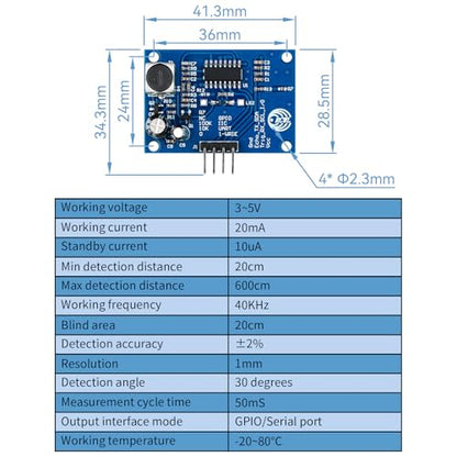 2 Pcs Ultrasonic Distance Sensor for Arduino High Precision Waterproof Low Power Consumption Integrated Ultrasonic Sensor Module for Distance Measurement Obstacle Avoidance Industrial Control HC-SR04T