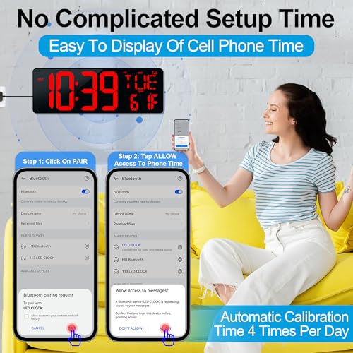 17.2" Large Digital Wall Clock Bluetooth Auto Sync Time Big Timer Red - color: Red&black Shell