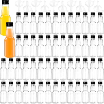50 Pack 1.7oz Mini Liquor Bottles,Plastic Shot Bottles with Cap Small Water Bottle Empty Alcohol Shot With 10 Funnels for Party Favor,Weddings - size: 50 Pack