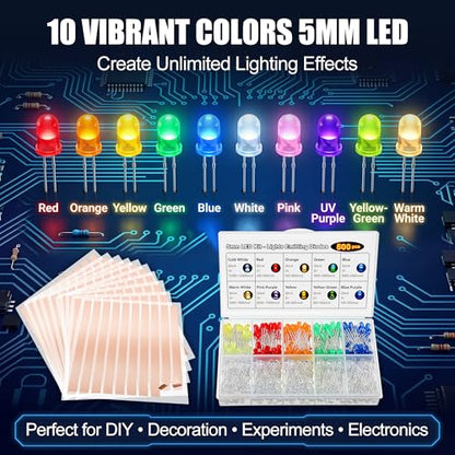 500pcs 10 Colors 5mm LED Light Diode, 100 Pcs Copper Foil Conductive Slice