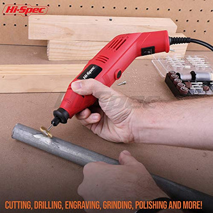 Hi-Spec 130W Corded Power Rotary Multi Tool Kit with Dremel Compatible Bit - color: Red
