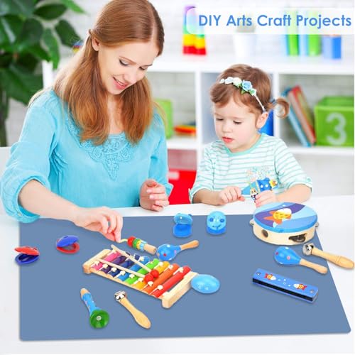 Extra Large Silicone Craft Mat for Kids, Large Silicone Sheet for Crafts, Kitchen Non-Stick Baking Mat Blue Gray, Heat Resistant Countertop Mat, Waterproof Placemat, Multipurpose Mat 24''x16'' - color: 03-grayblue, size: 24"L x 16"W