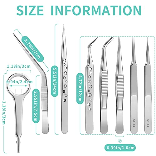 8 Pcs Stainless Steel Tweezer Set Forceps Magnifying Glass for Beauty Craft