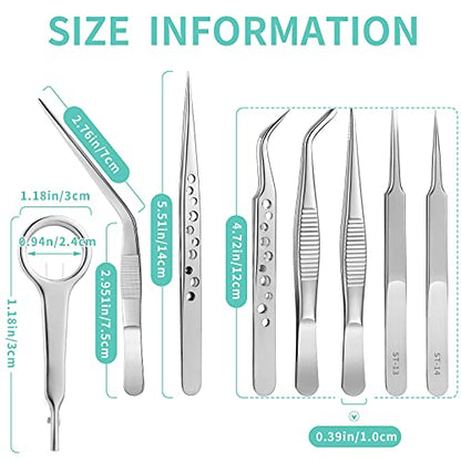 8 Pcs Stainless Steel Tweezer Set Forceps Magnifying Glass for Beauty Craft