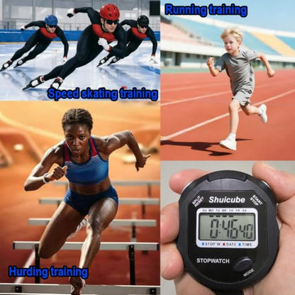 Digital Stopwatch Timer with Replaceable Battery, Large Display, Simple Stop Watch for Sports, Easy to Use Timing Tool for Coaches and Referees (Black)