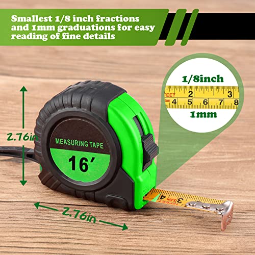 Yunsailing 8 Pack Tape Measure Bulk 16 Feet Retractable Measuring Tape Small Measure Easy Read with Fractions 1/8 Measurement (Green) - color: Green